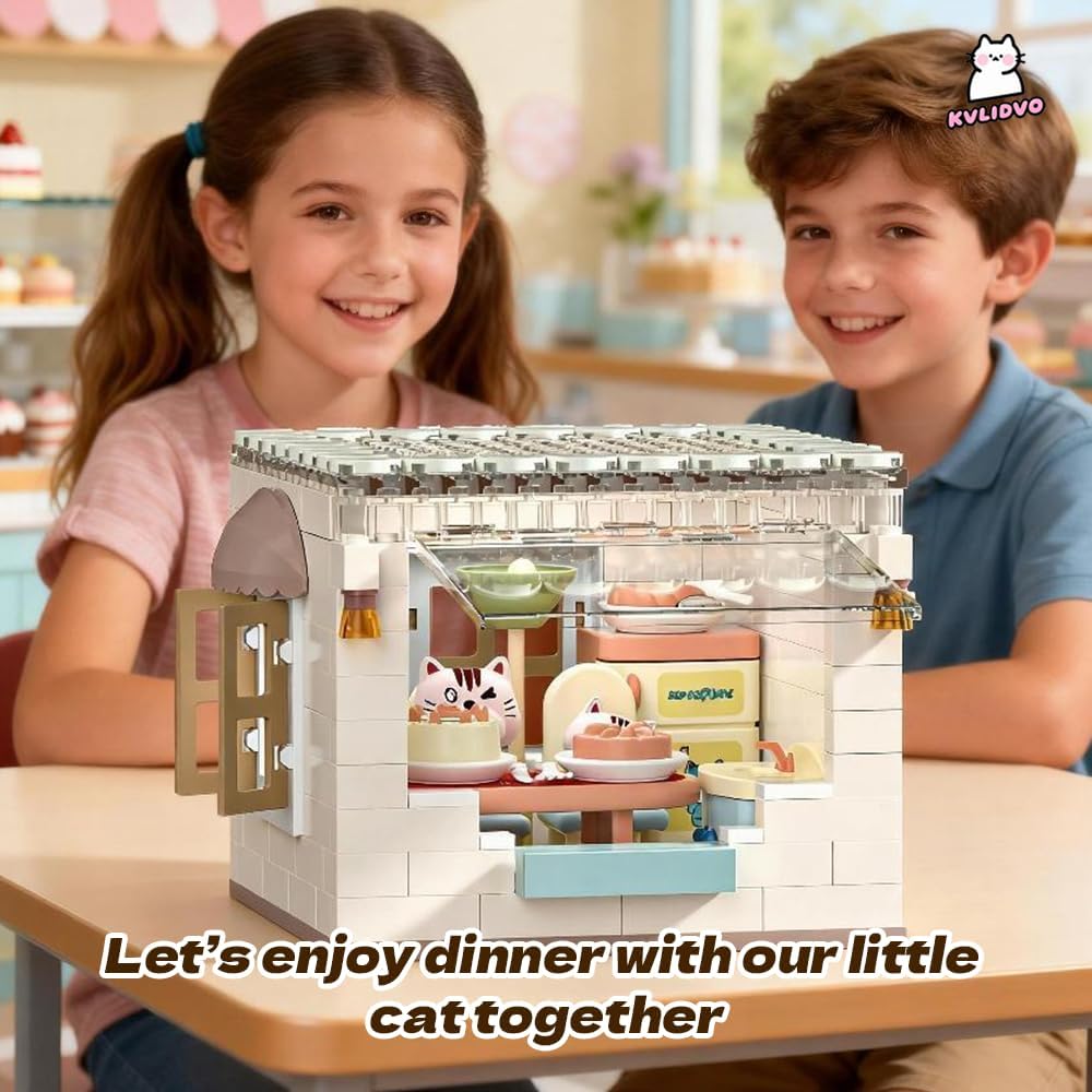 Koko's Cat Town DIY Miniature House Kit, Tiny White House Series Dining Room Building Kits, Dollhouse with 259PCS, Gift for Cat Lovers Girls Boys Teens Kids Ages 3+