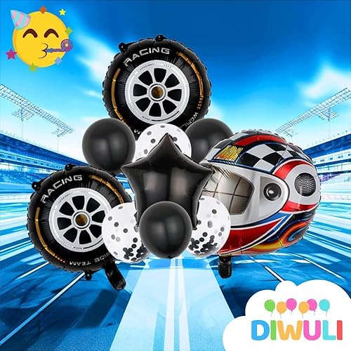 Miniatura 2 de DIWULI Race Motorsport - Juego de globos de carreras  Neumáticos de carrera, ruedas para casco, juego de globos de carreras con temática de