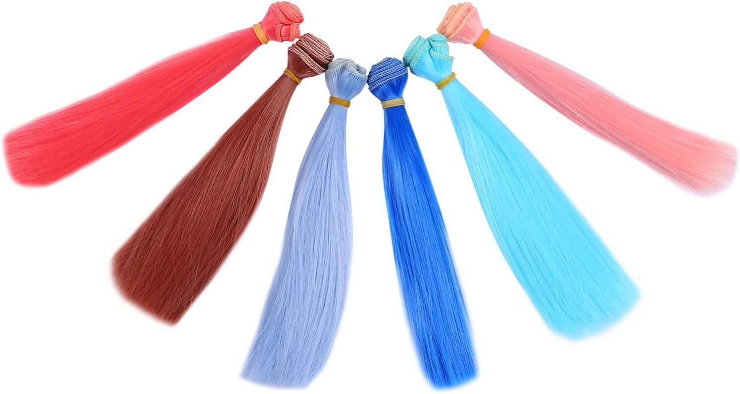 Totority Heat Resistant Straight Hair Doll Wigs 6Pcs Set DIY Doll Hair Wefts for Making Crafts Replacement Hairpieces