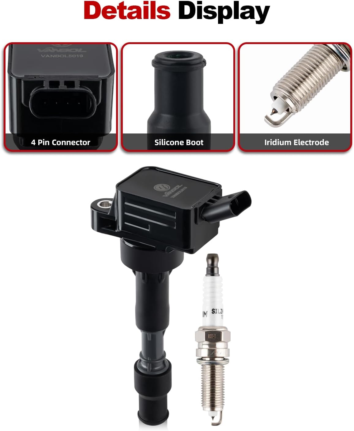 Set of 4 Ignition Coil Pack UF816 & Iridium Spark Plug Fit for Buick Hyundai Elantra 2015-2020 Kona Sonata 2016-2019 for Veloster 2019-2021 Kia Forte 17-24 Optima Seltos Soul L4 2.0L 273002E601