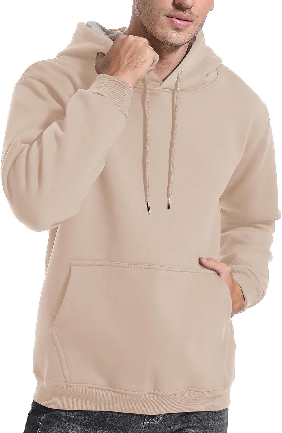 Flygo Men's Casual Fleece Sherpa Lined Hoodie Winter Warm Pullover Hooded Sweatshirt - Image 2