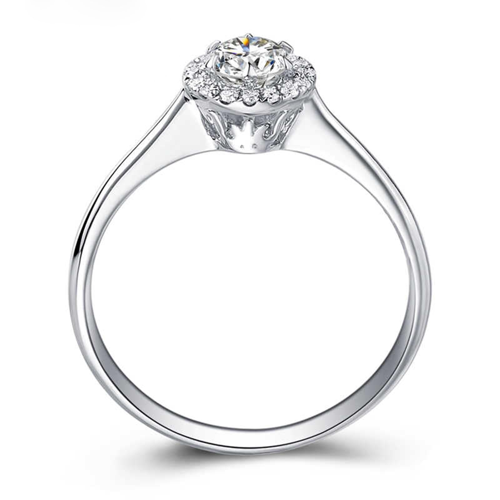 Fede nuziale da donna in oro bianco e bianco, anello di fidanzamento in vero oro 750 con diamante da 0,37 carati, per donna, misura 47 (15,0)