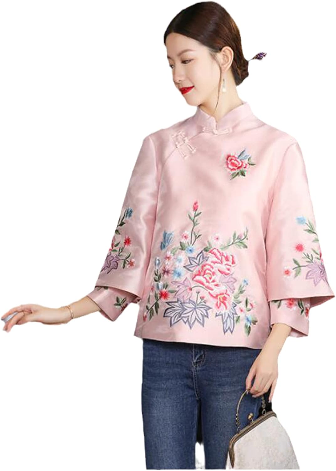 Women Cotton Vintage Ethnic Style Embroidery Chinese Tops Jacket Loose Coat Tang Suit Female Autumn Hanfu
