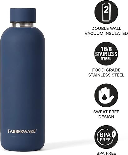 Miniatura 3 de Farberware Botella de agua de acero inoxidable, 48 horas de frío, 12 horas calientes, doble pared aislada, diseño sin sudor a prueba de fugas (16