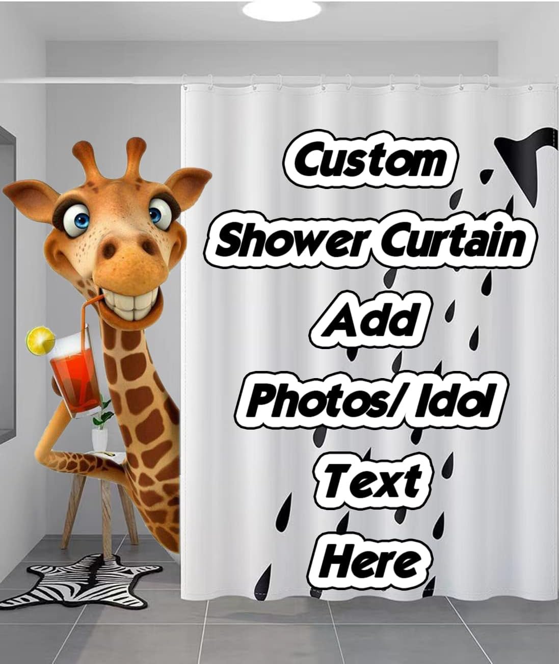 Custom Shower Curtain 84" w x 72" h Personalized Waterproof Polyester Curtain with Hooks,Create Your Own Shower Curtain Here