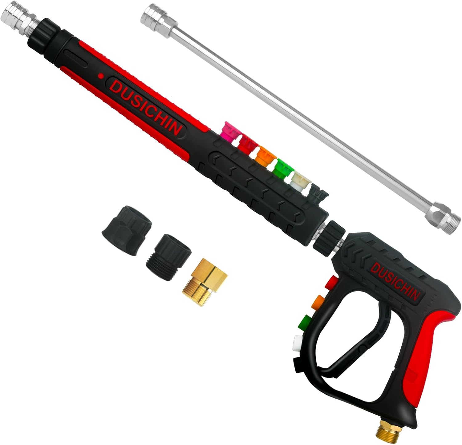DUSICHIN Pressure Washer Gun Long Wand 36 inches 3 Stages Lance 6 Nozzles, Car Wash Sidewalk Fence Cleaning, High Pressure On Power Washers, Low Pressure On a Garden Hose