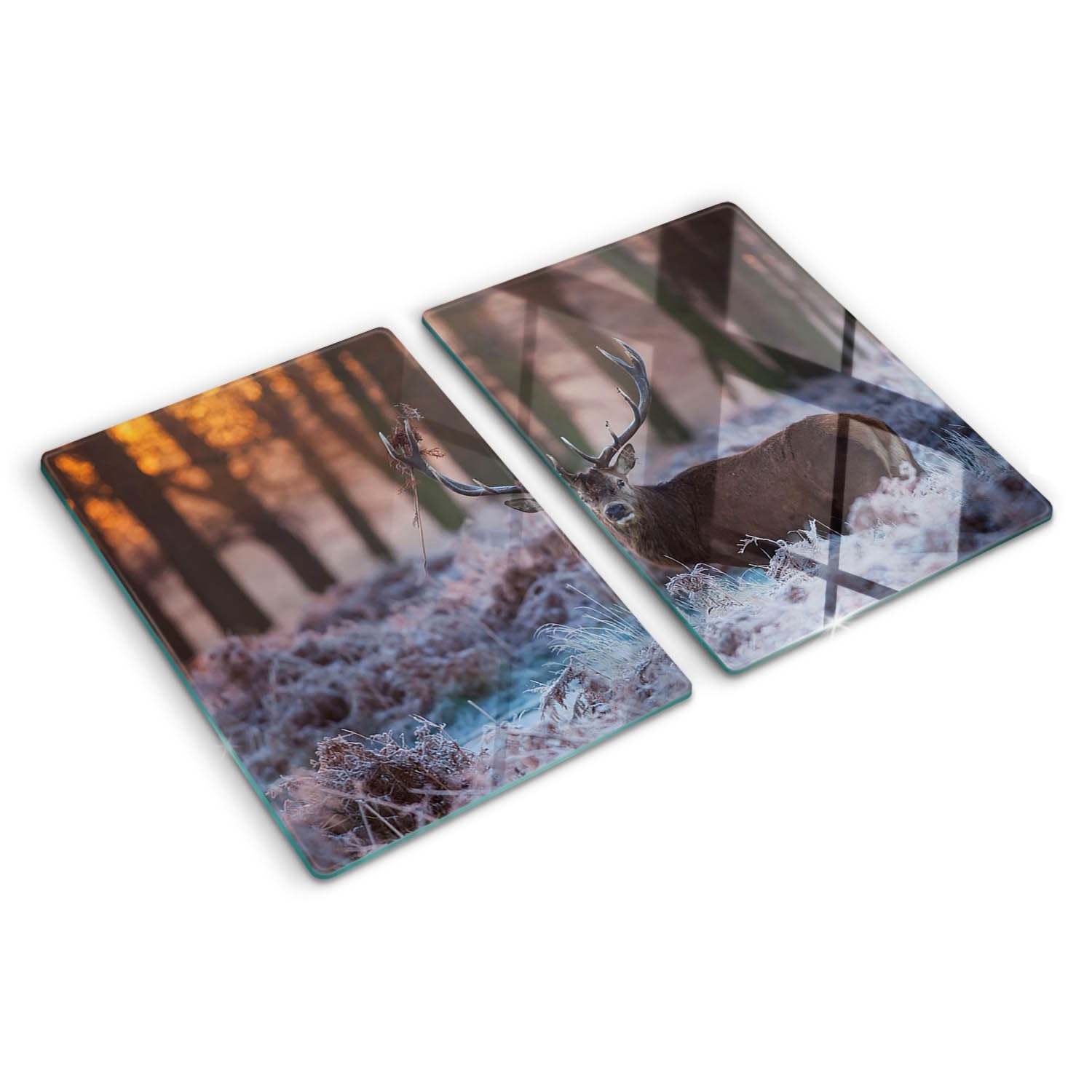 Planche à découper en verre avec impression cerf grand format bords polis 40x52 cm