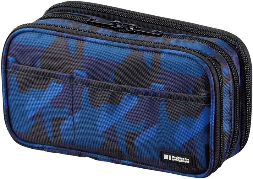 LIHIT LAB Large Capacity Triple Zipper Pencil Case For School Office College, Big Capacity 8 Compartments Pencil Bag Holder Adults Teen Boys Girls, Travel Cosmetics Storage, Navy Camo (A7556-132)