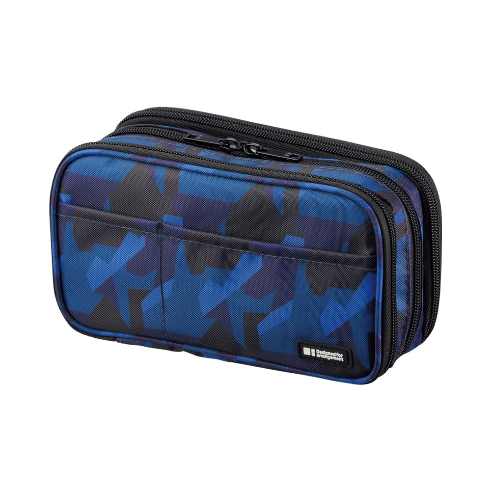 LIHIT LAB. Triple Zipper Pen Case, 7.9�3.5�4.7 inches, Blue Camouflage (A7556-132)