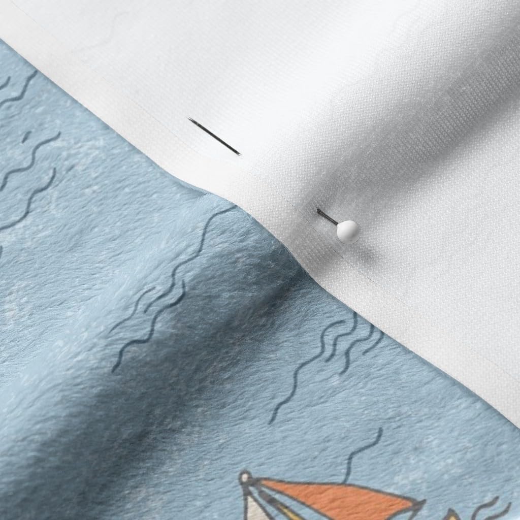 Spoonflower Fabric - Whale Tail Sailboat Whimsical Blue Fun Cute Coastal Nautical Neutral Printed on Minky Fabric by The Yard - Sewing Baby Blankets Quilt Backing Plush