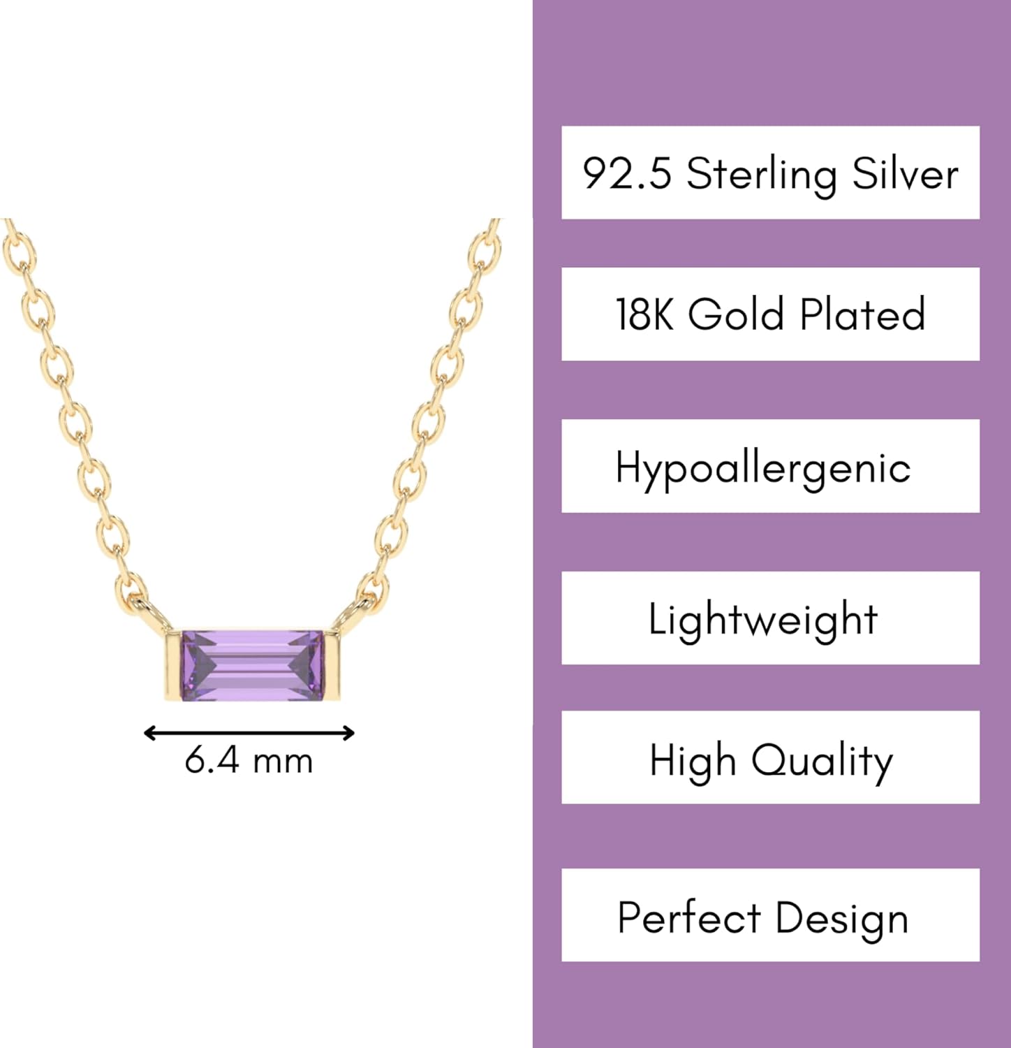 18k Gold Minimalist Rectangle Crystal Birthstone Pendant Necklace - A Choice for Valentine's Day, Birthday Gifts for Women, Stocking Stuffers for Girls Teen