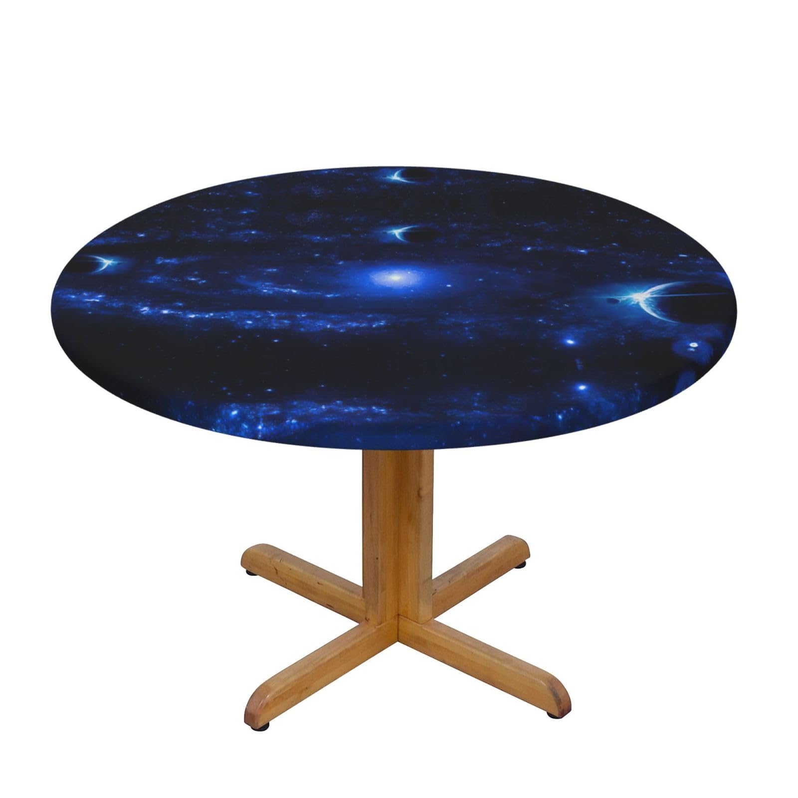 DUWAA Galaxy Print Oxford Fitted Table Cover For Patio Picnic, Waterproof Round Tablecloth For Home And Outdoor
