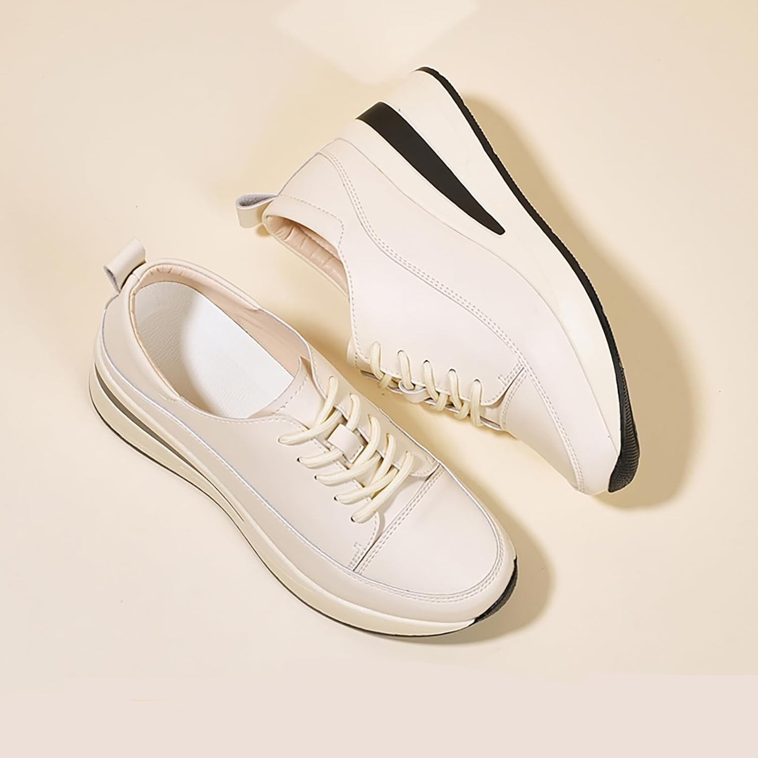 Women's Chunky Platform Rocker Sneakers with Arch Support Round Toe Comfort Lightweight Non-Slip Wedge Lace up Orthopedics Walking Loafers for Casual Running Walking - Image 7