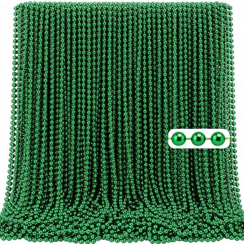 Ecally 400 Pcs Green Beads Necklaces Bulk 33'' Mardi Gras Beaded Necklaces