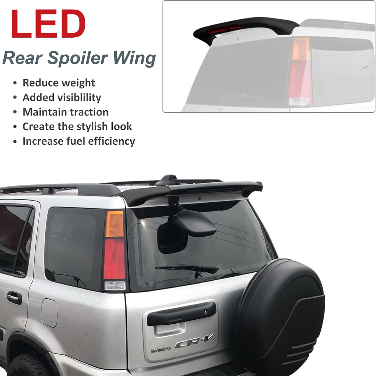 SCITOO Rear Spoiler Wing, LED Rear Wing Spoiler Hard ABS Rear Wing Fits for 1997-2001 for Honda CR-V CRV (Matte Black)