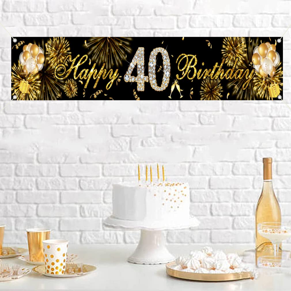 Gelukkig 40e Verjaardagsfeestje Achtergrond voor Vrouwen Glitter Roze Rose Gouden Ballonnen Achtergrond Fabulous 40 Veertig Jaar Oude Cake Banner