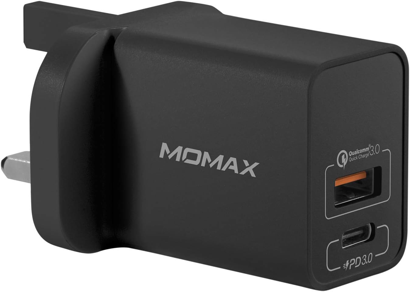 MOMAXOnePlug 2-Port iPhone/iPad/Android Charger, 20W PD 3.0 Durable Compact Fast Charger, With USB-C & QC 3.0 Port for iPhone 12/12 Mini/12 Pro/12 Pro Max, iPad Pro, iPad Air, S21 Ultra (Black)