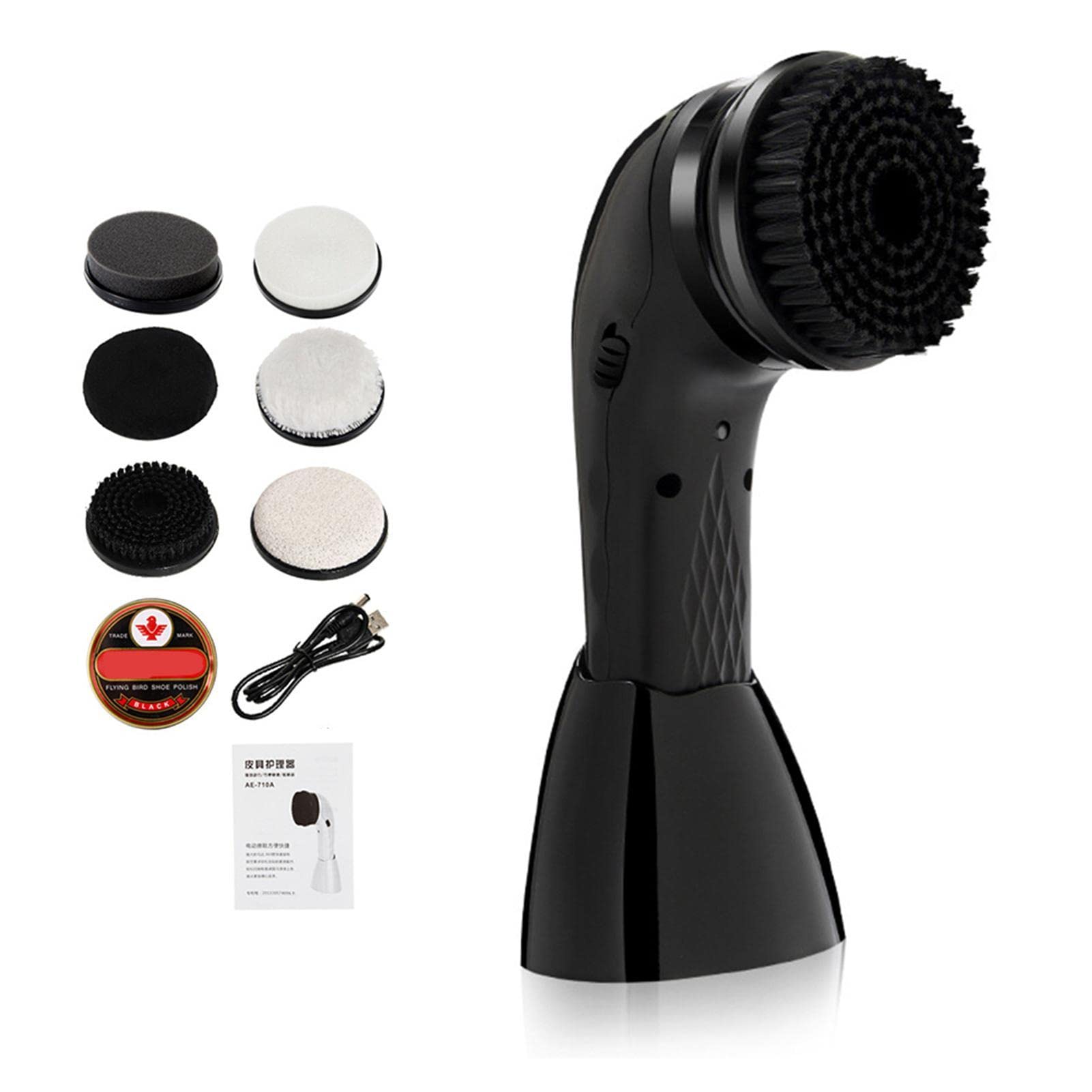 Limpiador de zapatos eléctrico - Kit de pulido de zapatos con cepillo de | limpieza multifuncional Juego de cepillos para zapatos automático | Kit de cuidado de la piel portátil inalámbrico, Negro