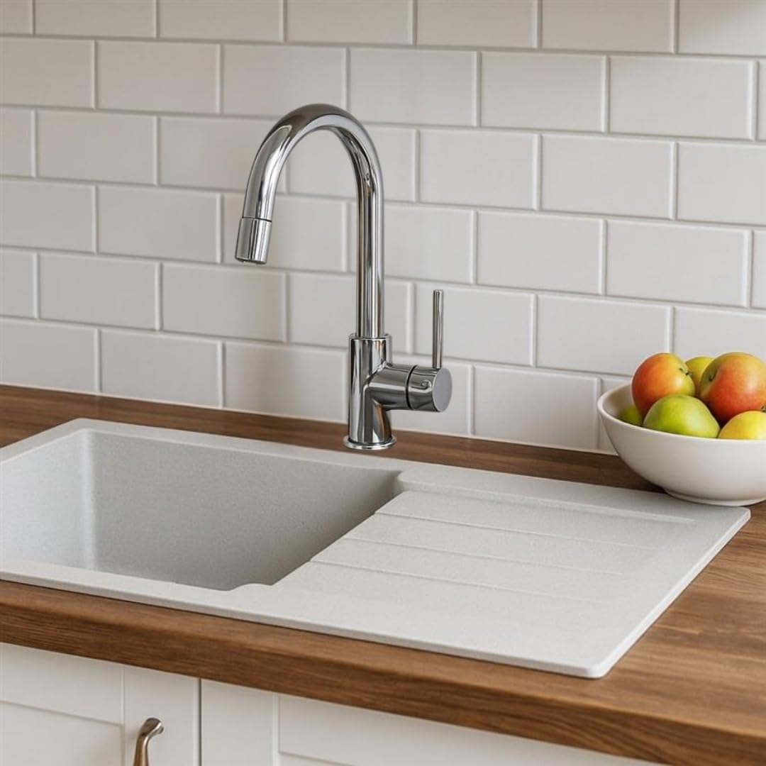 Essebagno Sierra évier 1 grande cuve 1 égouttoir en résine blanc
