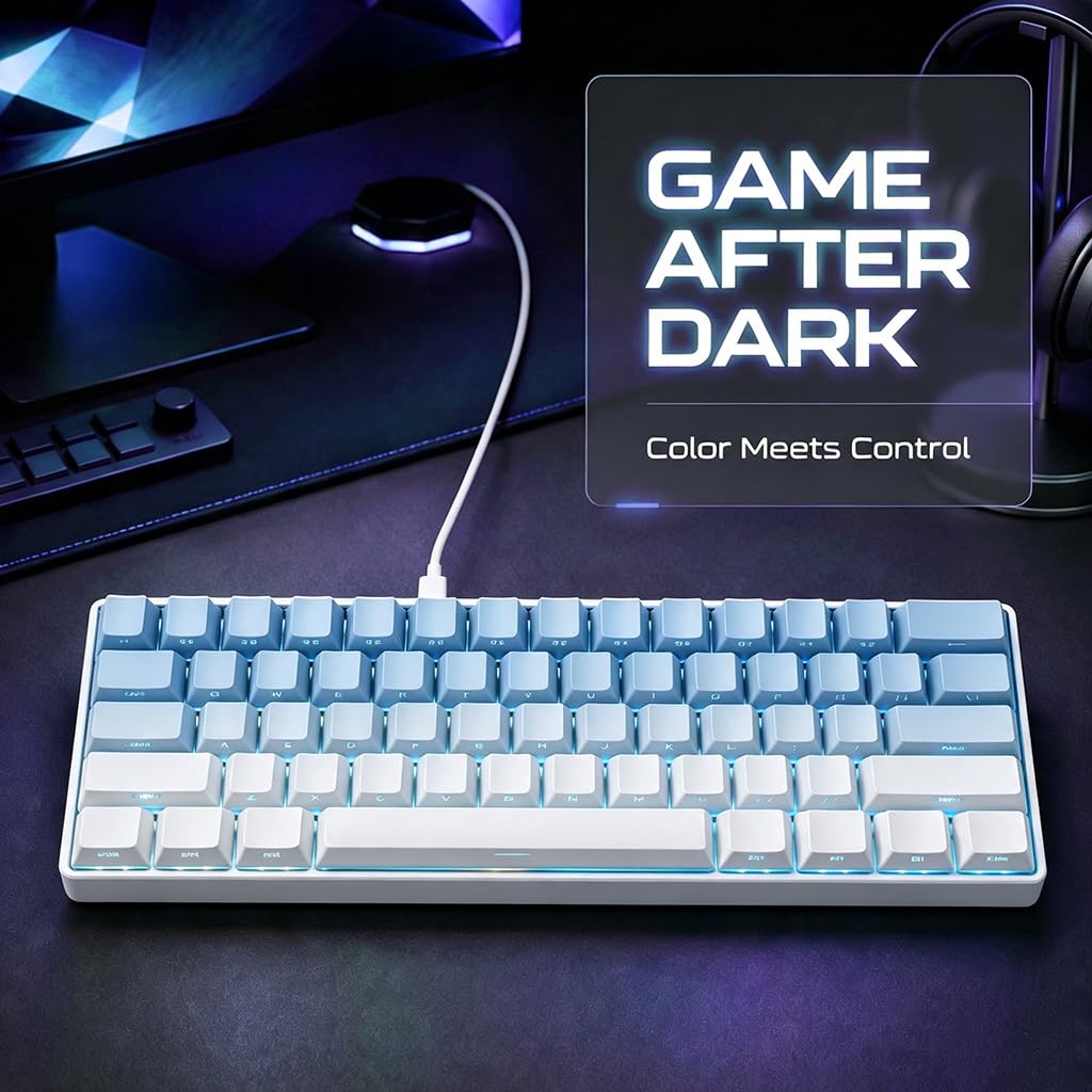 abucow 60% teclado mecánico para juegos con interruptores marrones, teclado compacto con cable, antighosting, sin conflictos de teclas, 61 teclas intercambiables, ergonómico (azul)