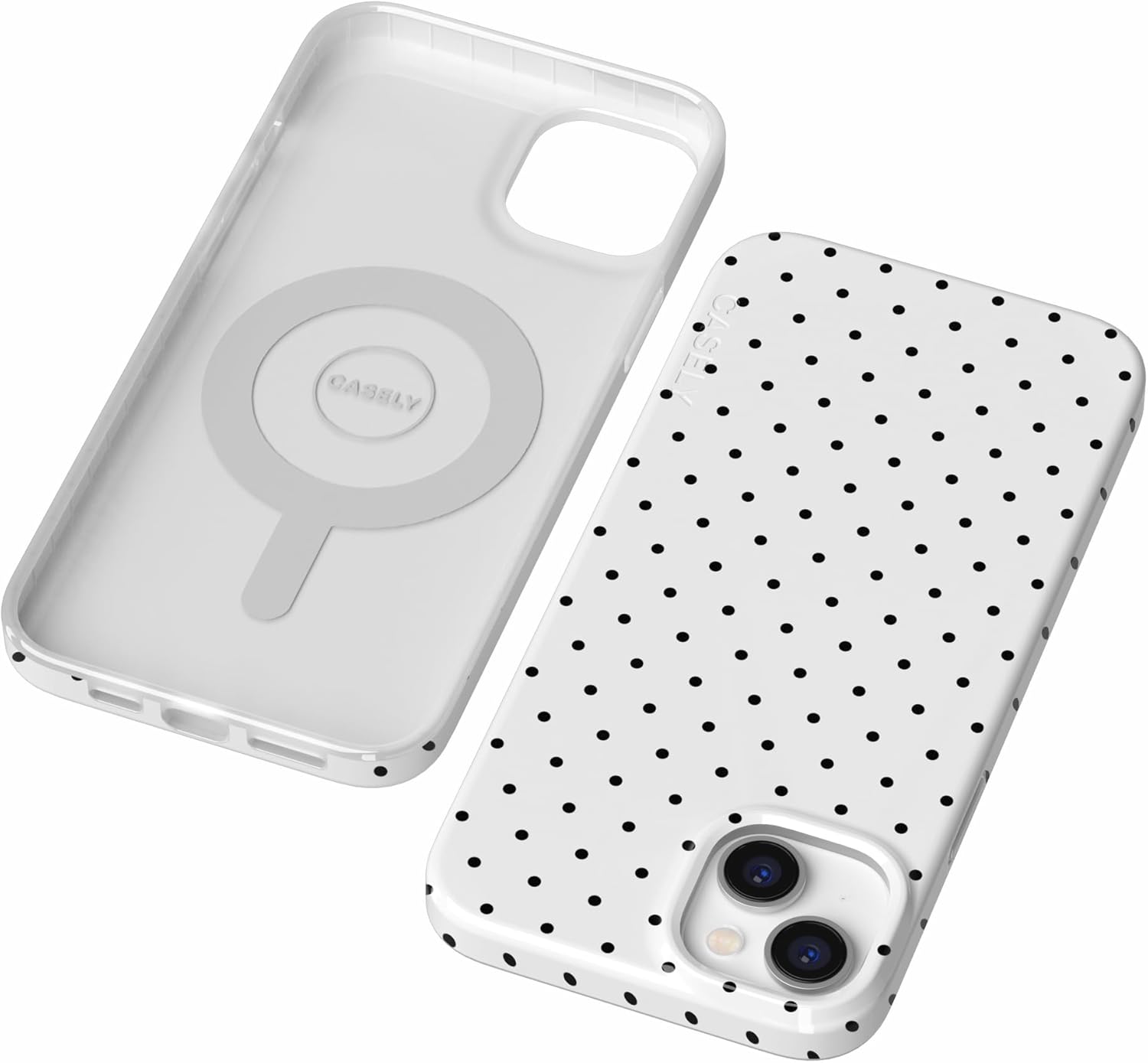 Casely iPhone 14 Plus Case | On the Dot | White Polka Dot | Compatible with MagSafe | Classic Ultra Slim Design
