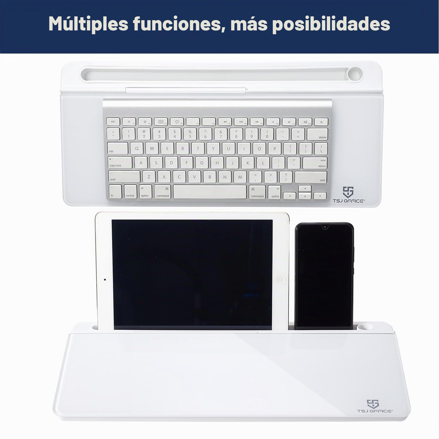 Pizarra blanca de escritorio pequeña de cristal de borrado en seco, soporte para teclado de computadora, almohadilla de superficie blanca con cajón, organizadores de escritorio con accesorios para