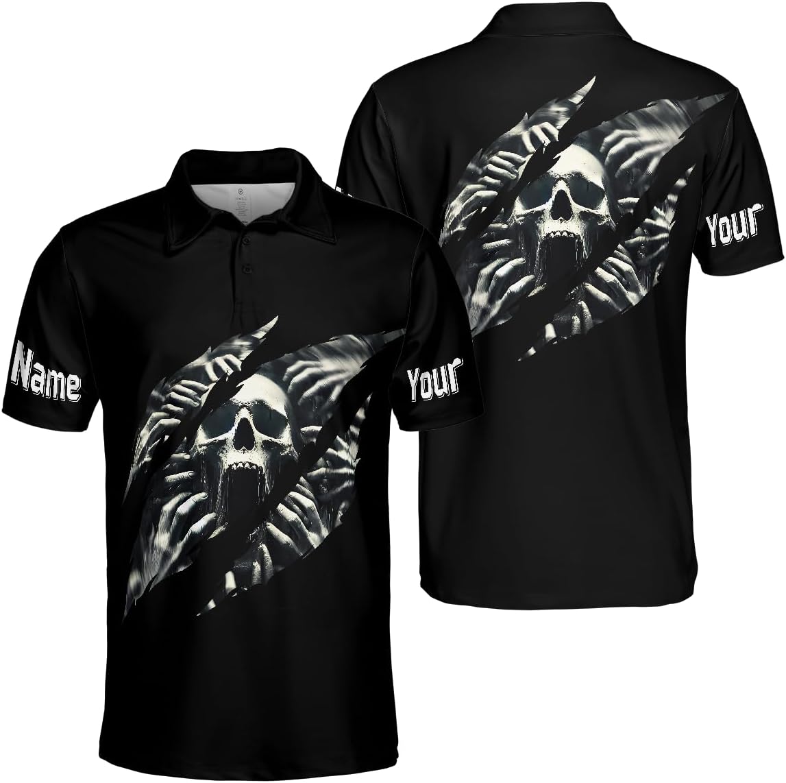 ThuhaTree Store Personalized Horror Skull Men & Women Polo Shirt S-5XL – Custom Name Graphic Skull Shirt