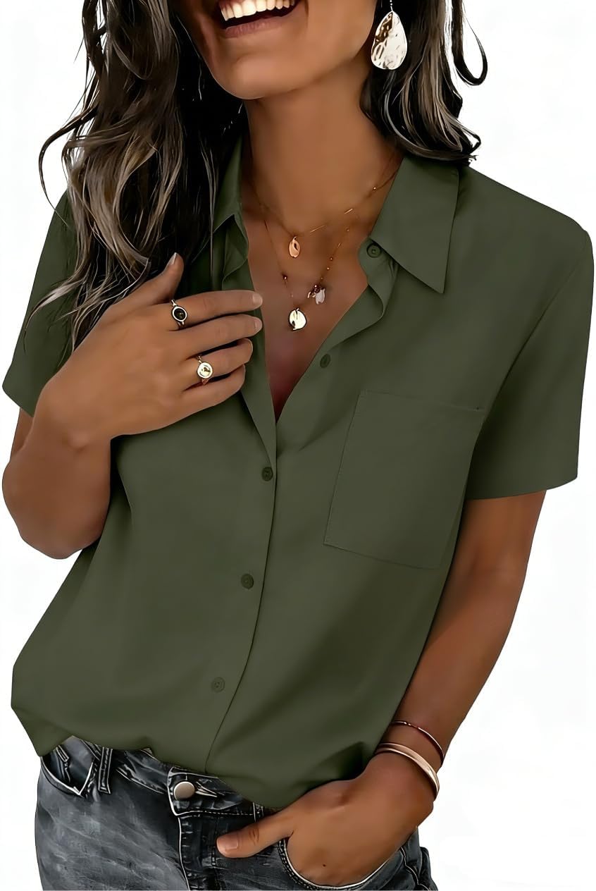 Zeagoo Women Blouses Short Sleeve Button Down Shirts...