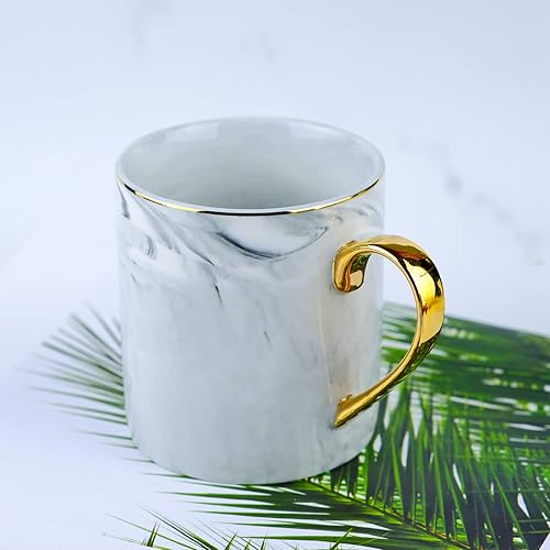 Miniatura 3 de Taza de café de mármol de 14 onzas, taza para los amantes, tazas de té de cerámica con mango dorado, taza de cerámica novedosa para el hogar y la