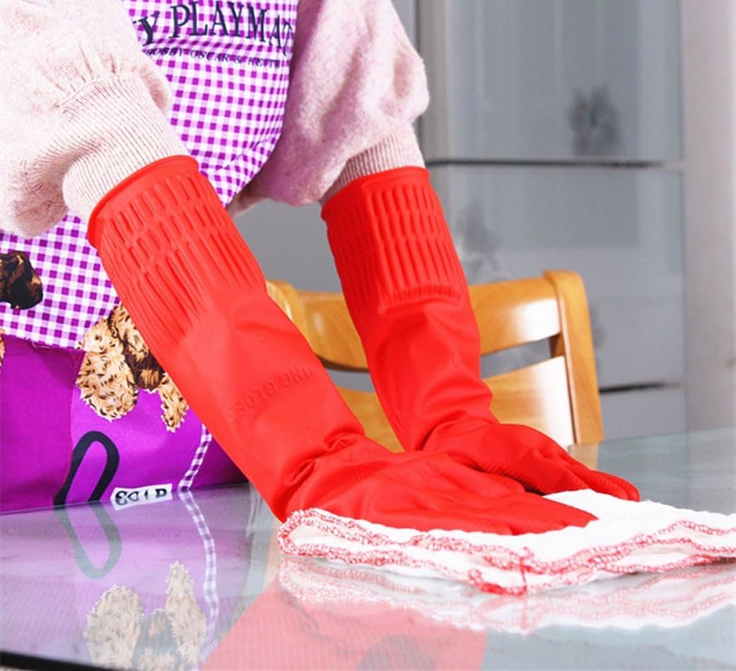 Rubber Cleaning Gloves Kitchen Dishwashing Glove 2-Pairs And Cleaning Cloth 2-Pack,Waterproof Reuseable.(Small)