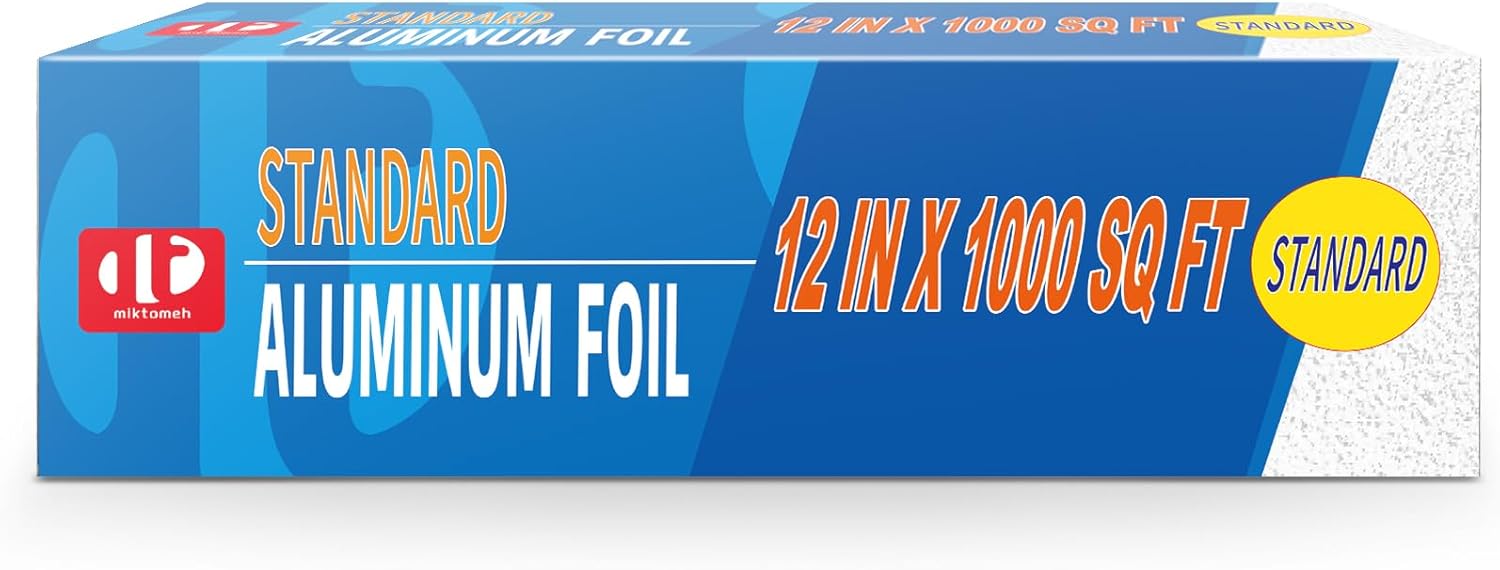 Standard Aluminum Foil 12" x 1000 Sq Ft - for Grilling, Baking & Cooking, Food Storage & Preservation, Commercial Use