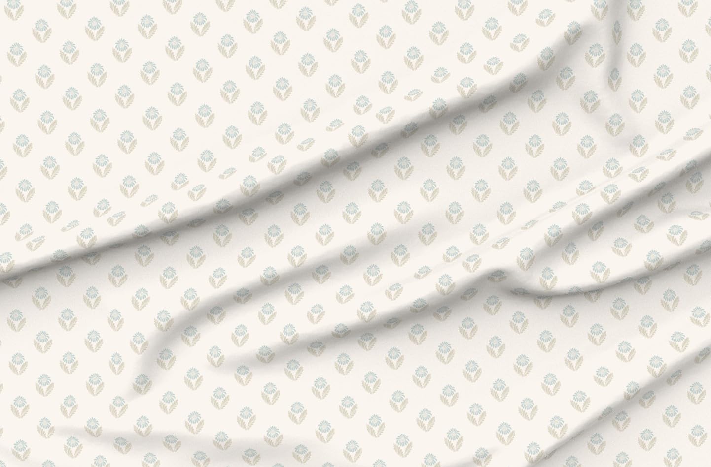 Spoonflower Fabric - Floral,Nursery,Blue,Beige Cream,Nature,cottagecore,Farmhouse,Block Printed on Petal Cotton Fabric Fat Quarter - Sewing Quilting Apparel Crafts Decor