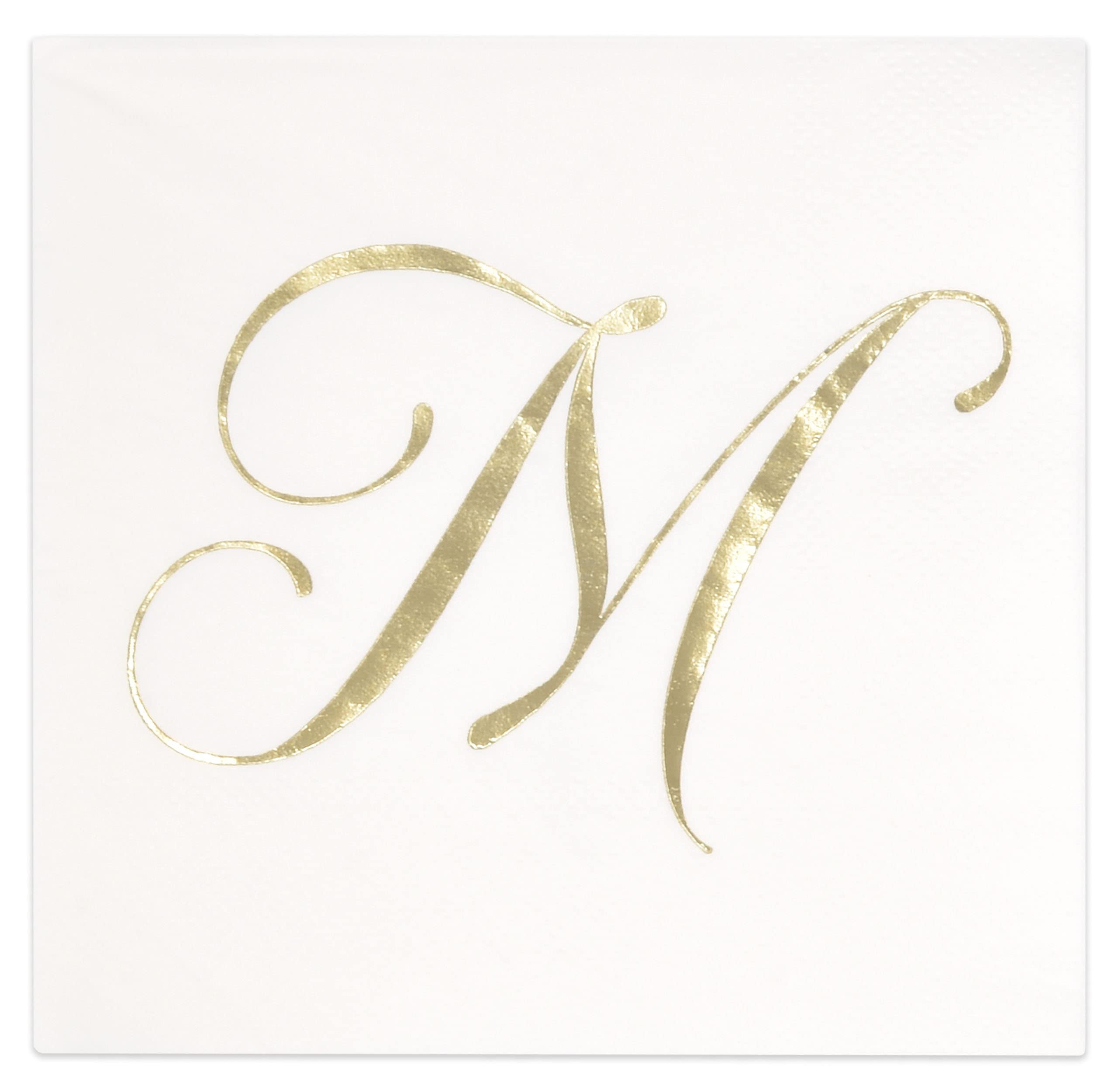 Gift Boutique100 Gold Monogram Cocktail Napkins Letter M Disposable Paper Pack Elegant Metallic Golden Foil Hand Napkin for Powder Room Wedding Holiday Birthday Party Baby Shower Decorative Towels