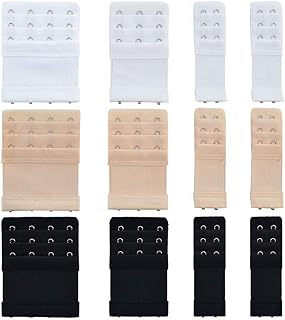 Bra Extender, 12 Pieces Bra Strap Extension 2 Hook/3 Hook/4 Hook Elastic Back Bra Extension Strap Black & White & Nude