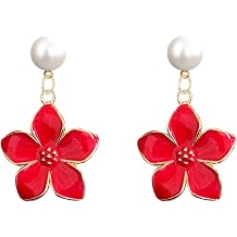 Vibrant Enamel Flower Pearl Dangle Earrings for Women