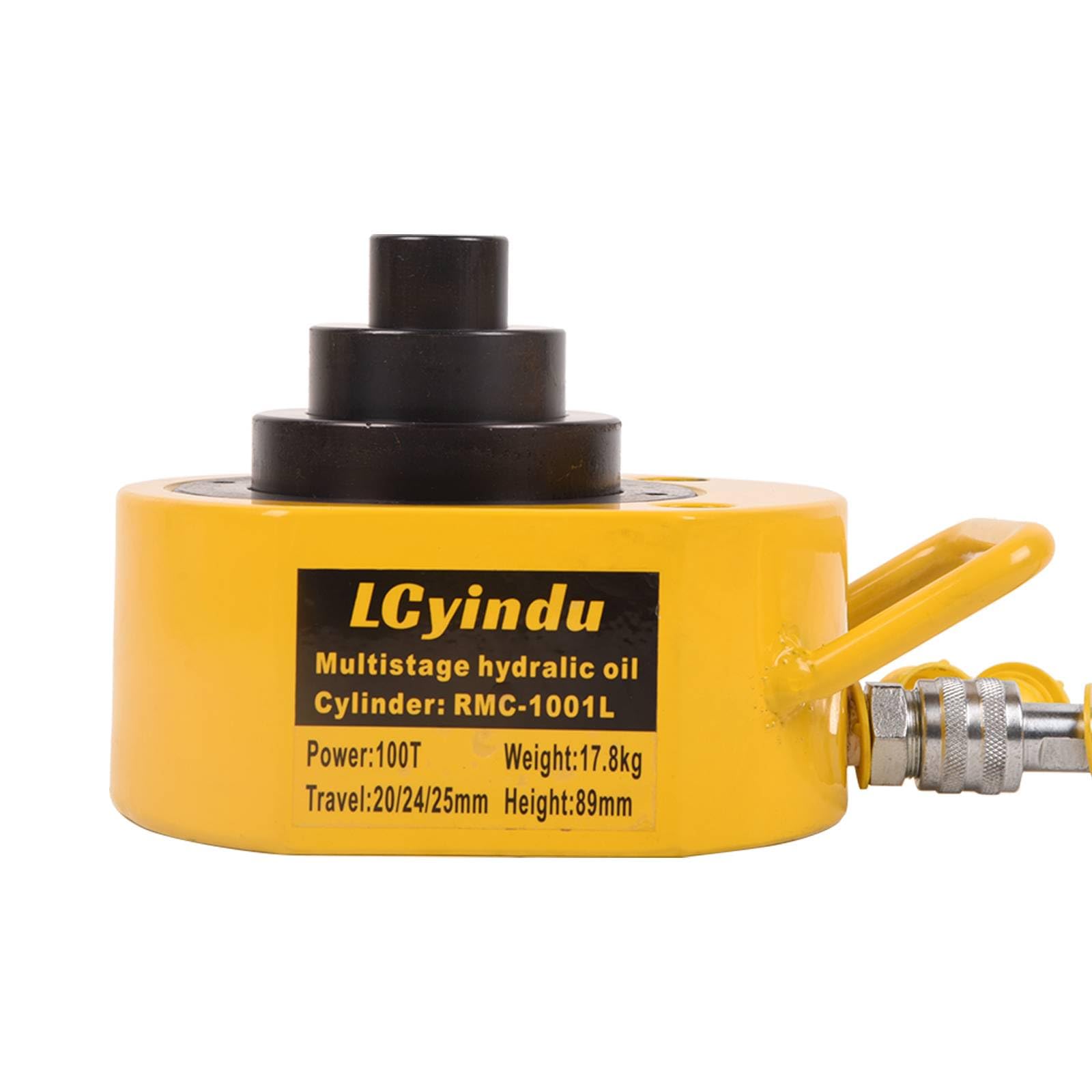 LCyindu 100T Multi Section Stroke Hydraulic Ram Cylinder Jack 2.72" Stroke RMC-1001L Single-Action Lifting Cylinder Jack Mini Protable for Machinery