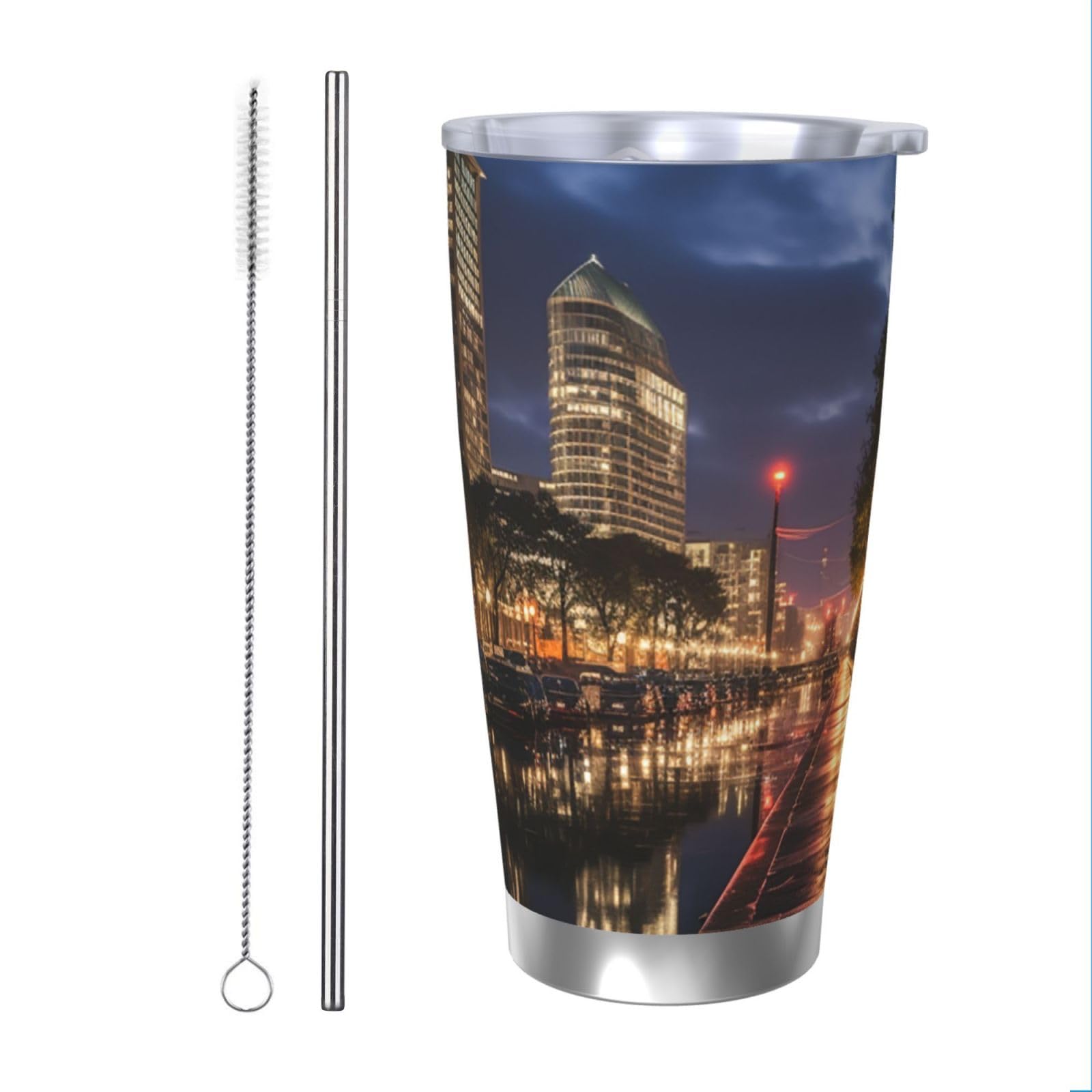 Gobelet isotherme acier inoxydable avec paille grande tasse de voyage 591 ml