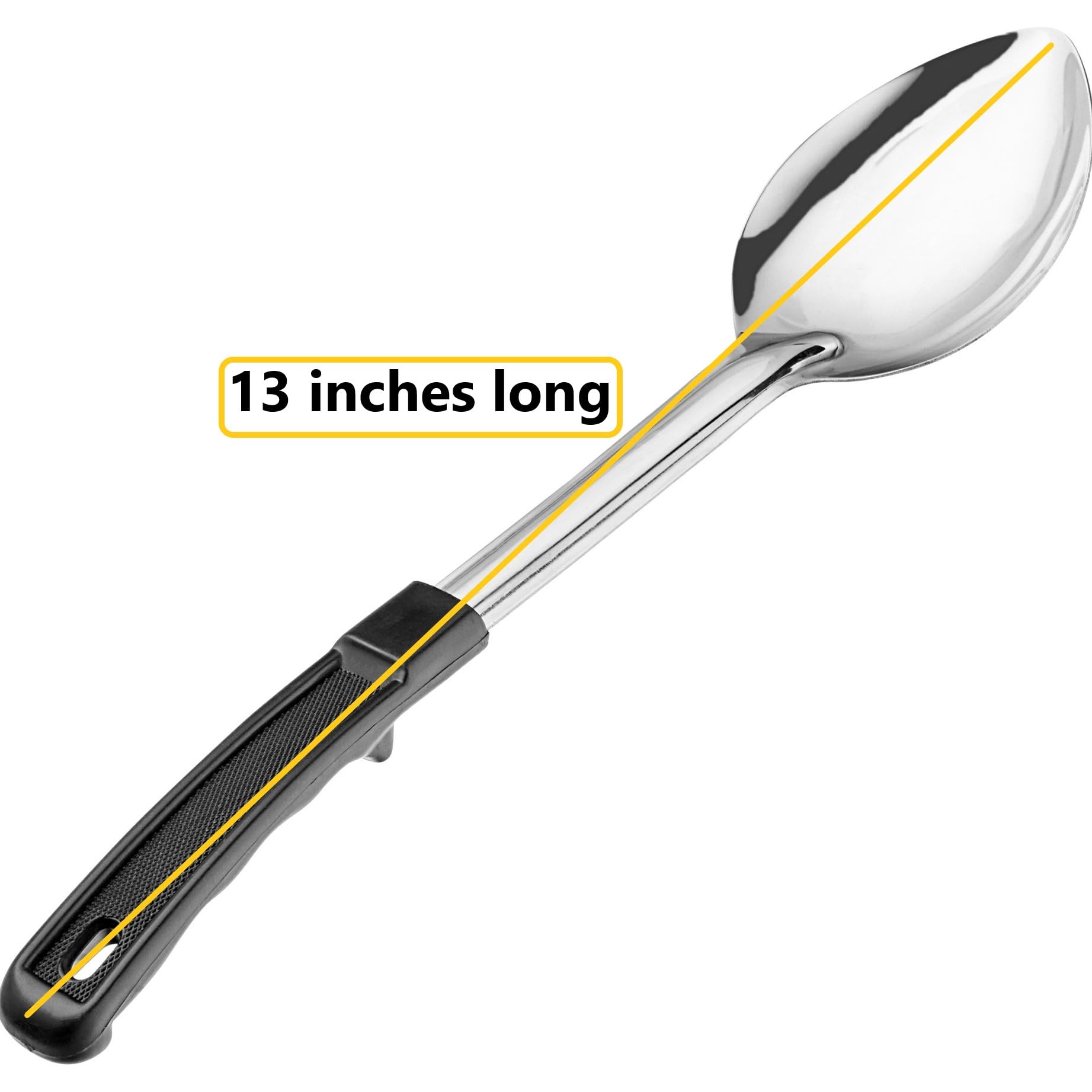 Cucharas de servir de acero inoxidable de 13 pulgadas, paquete de 4/12, utensilios de cocina comerciales, cuchara de cocina de chef de calidad de restaurante con mango recubierto resistente al calor