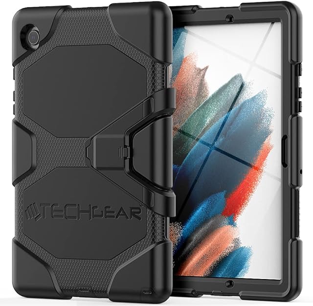 TECHGEAR G-SHOCK Case Fits Samsung Galaxy Tab A8 10.5" 2022 (SM-X200 / SM-X205) Tough Rugged HEAVY DUTY Armour Shockproof Impact Survival Case with Stand - Kids Schools Builders Workman Case - BLACK