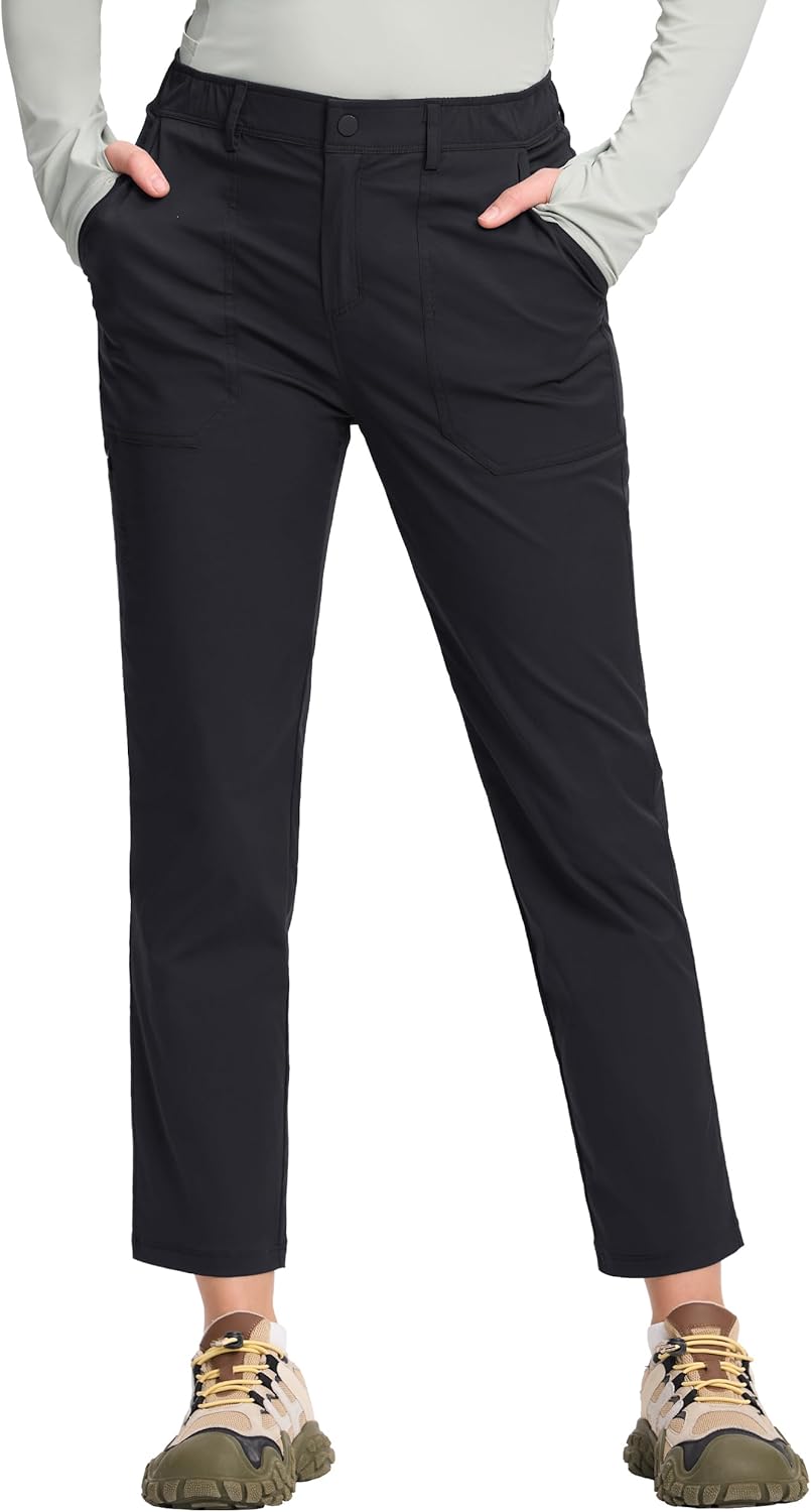 Pioneer Camp Women's Golf Pants 7/8 Ankle Hiking Pants Lightweight with 4 Pockets Quick Dry Dress Pants for Work Travel