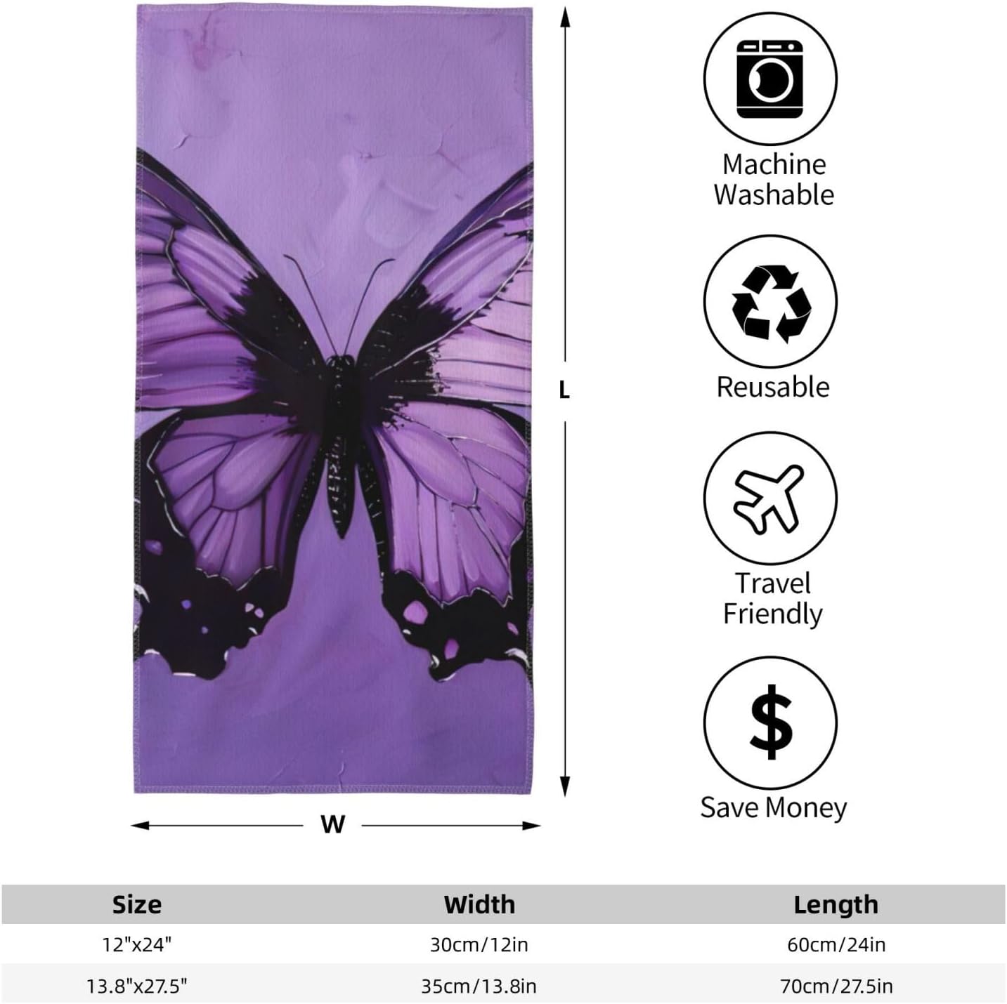 Butterfly Purple Print Hand Towels for Kitchen, Decorative Bathroom Towels Decor Farmhouse Cute for Men Women Gifts