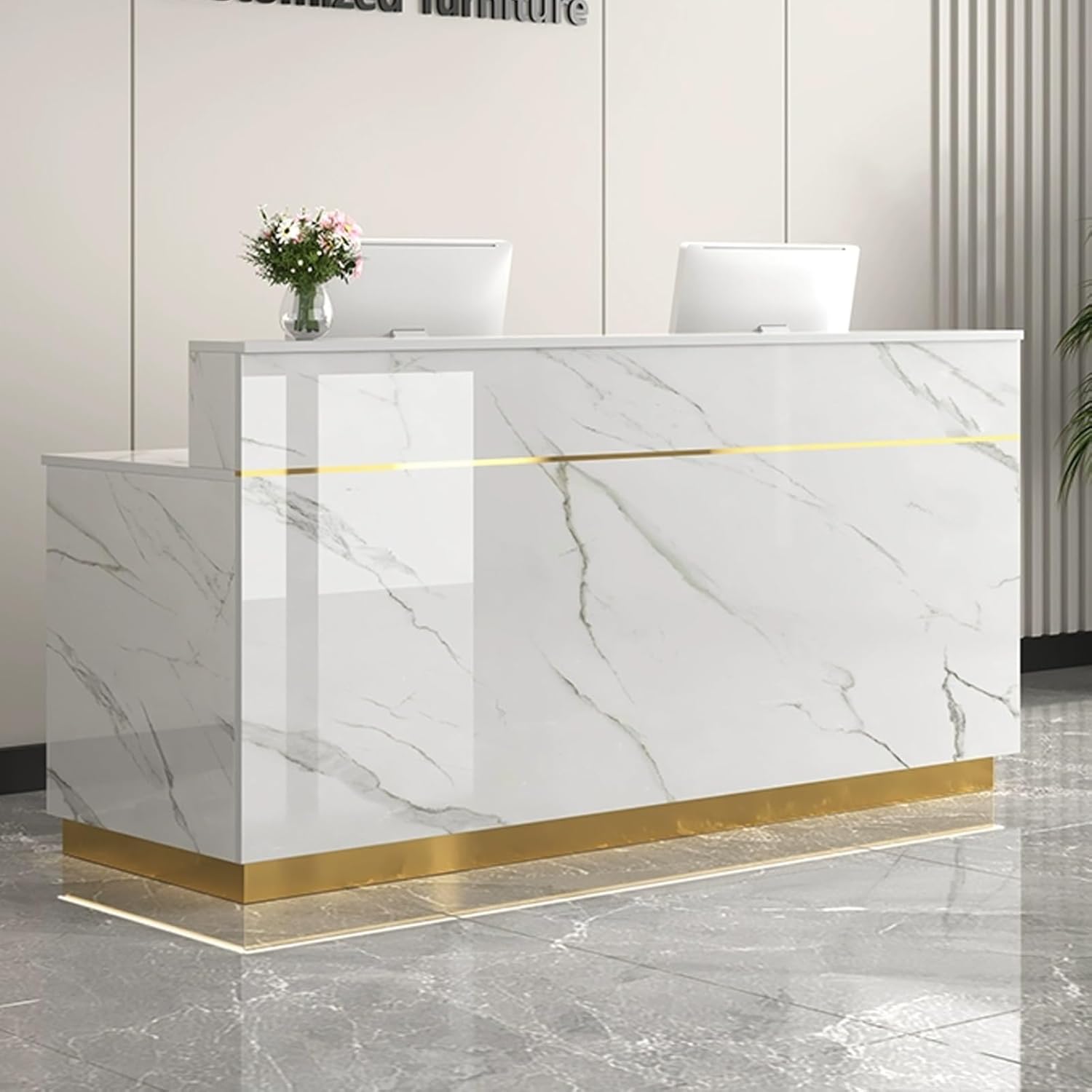Gold Modern Reception Room Table, 51.1"x23.6"x39.3", Office, Hospital, Entryway