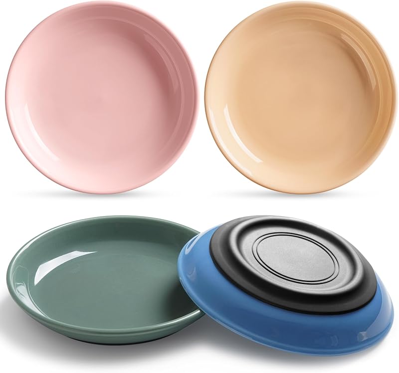 WROSWT Colorful Cat Food Bowl,Non-Slip Silicone Bottom Cat Bowls for Indoor Cats,Anti Whisker Fatigue Cats Dishes Set,Shallow Wide Kitten Plates for Food and Water,4 Pack