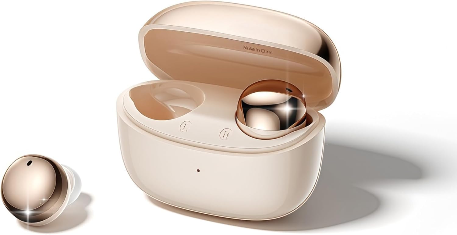 2-in-1 Sleep & Daily Wireless Earbuds,Bluetooth 6.0 Ultra-Mini Stylish Headphones Enhanced Bass Mics,IPX5 Waterproof Comfort Earphones (Gold)