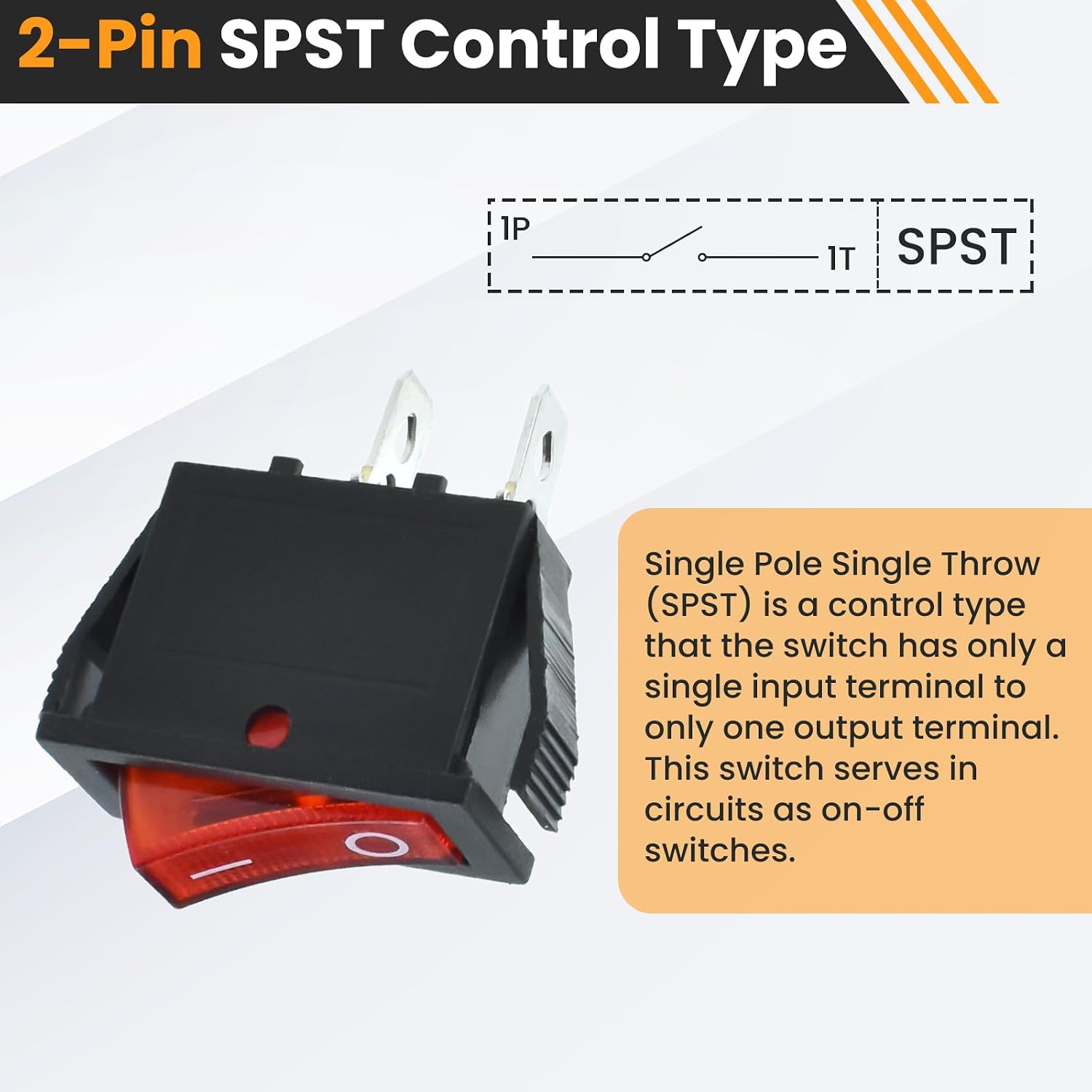 2 Pin 2 Position Boat Shaped Rocker Switch, KCD3-101 ON/Off Snap in Toggle Switch, AC 250V/15A 125V/20A Red Rocker Switch Toggle for Car Auto Boat Household Appliances (2 Pack)