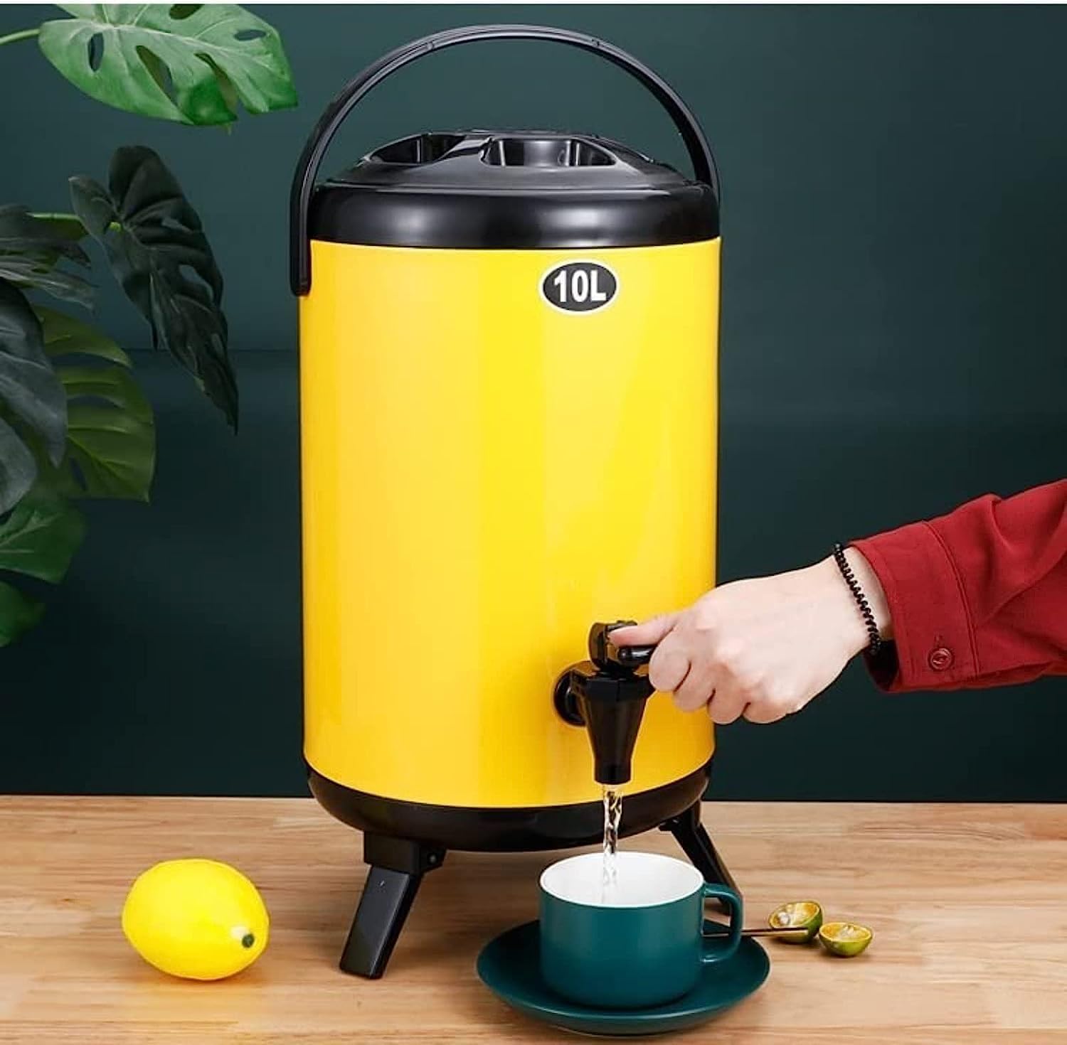 Urn Boiler Hot And Cold Water Dispenser Stainless Steel Tea Hot Water Bottle With Faucet Portable Handle Large Capacity Sealing For Catering Office Hotels Party (Color : Yellow, Size : 8L)