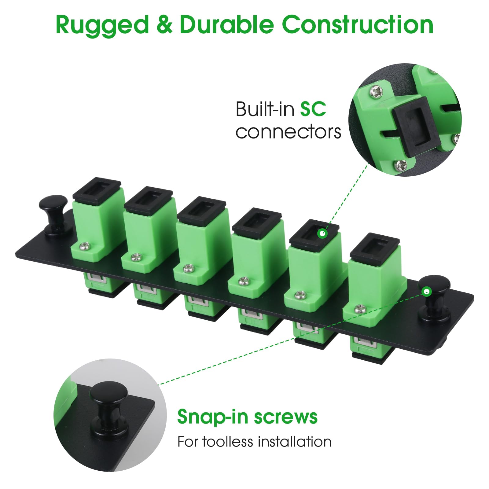Lot de 4 panneaux de brassage Simplex SC/APC avec adaptateurs SC Simplex monomode vert, 6 ports fibre