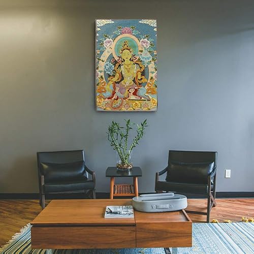 Miniatura 8 de ZenBless Bordado de seda tibetano Thangka con budismo Tara verde colgante de pared para decoración del hogar, tapiz de meditación