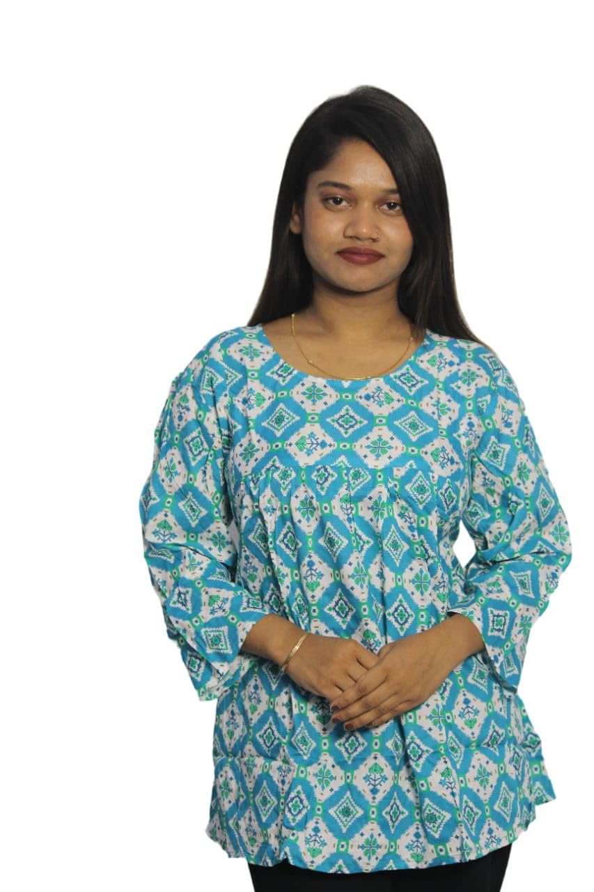 SWOEZI Ladies Short Kurti in Light Blue and Light Pink Colour, with Printed Patterns and Non-Faded with Every Wash SWOEZI Ladies Short Kurti in Light Blue and Light Pink Colour, with Printed Patterns and Non-Faded with Every Wash
