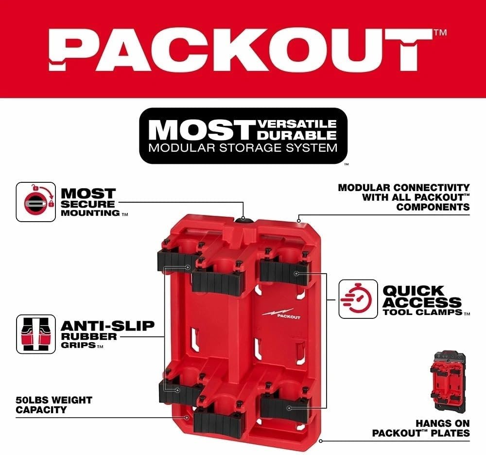 Tool Rack 48-22-8349 fits Milwaukee Durable Modular Long Handle Tool Holder Length 7 in Width 9.4 in Height 14 in Red Black